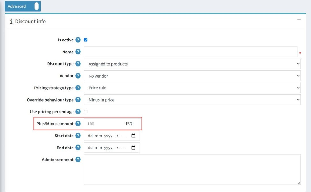 plus minus fixed amount price rule nopcommerce plugin